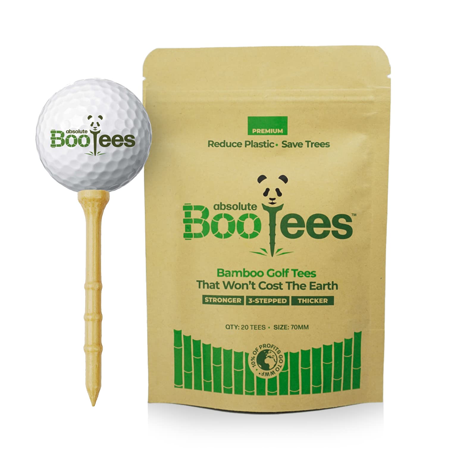 Premium Bamboo Golf Tees Strong Biodegradable Sustainable 70mm 20 | 40 | 80 pcs