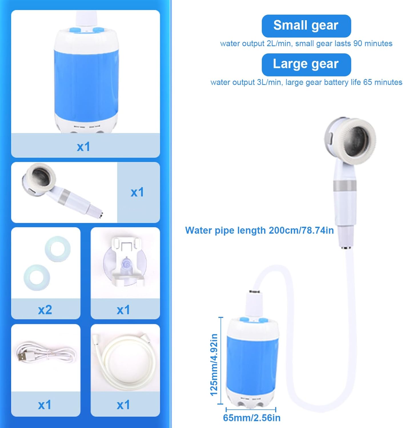 Portable Camping Shower, 2 Levels Electric USB Portable Shower, Waterproof Outdoor Shower for Camping, Hiking, Travel, Car Washing, Pet Cleaning, Portable Shower