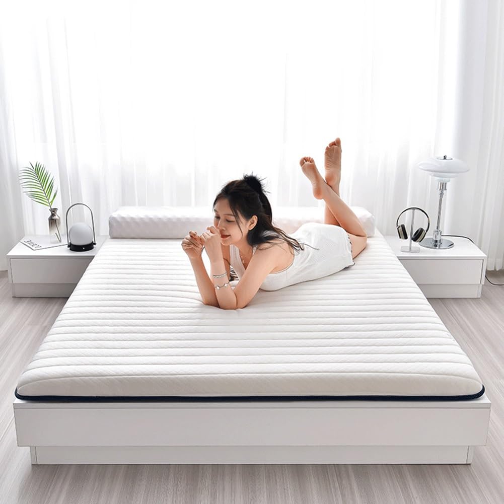 Składany japoński materac futon, przenośna mata z pianki memory do łóżek pojedynczych i podwójnych, idealna do akademików - rozmiar queen 80 x 190 cm, kolor biały