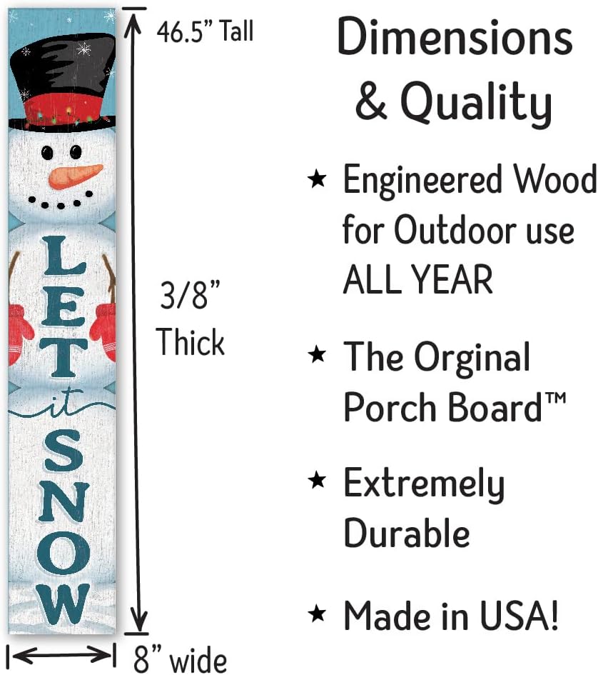 My Word! Let It Snow Large Snowman Winter Porch Board Welcome Sign for Front Door, Porch, Yard, Deck, Patio, or Wall - Indoor Outdoor Vertical Decorative Farmhouse Rustic Home Decor 8x46.5"