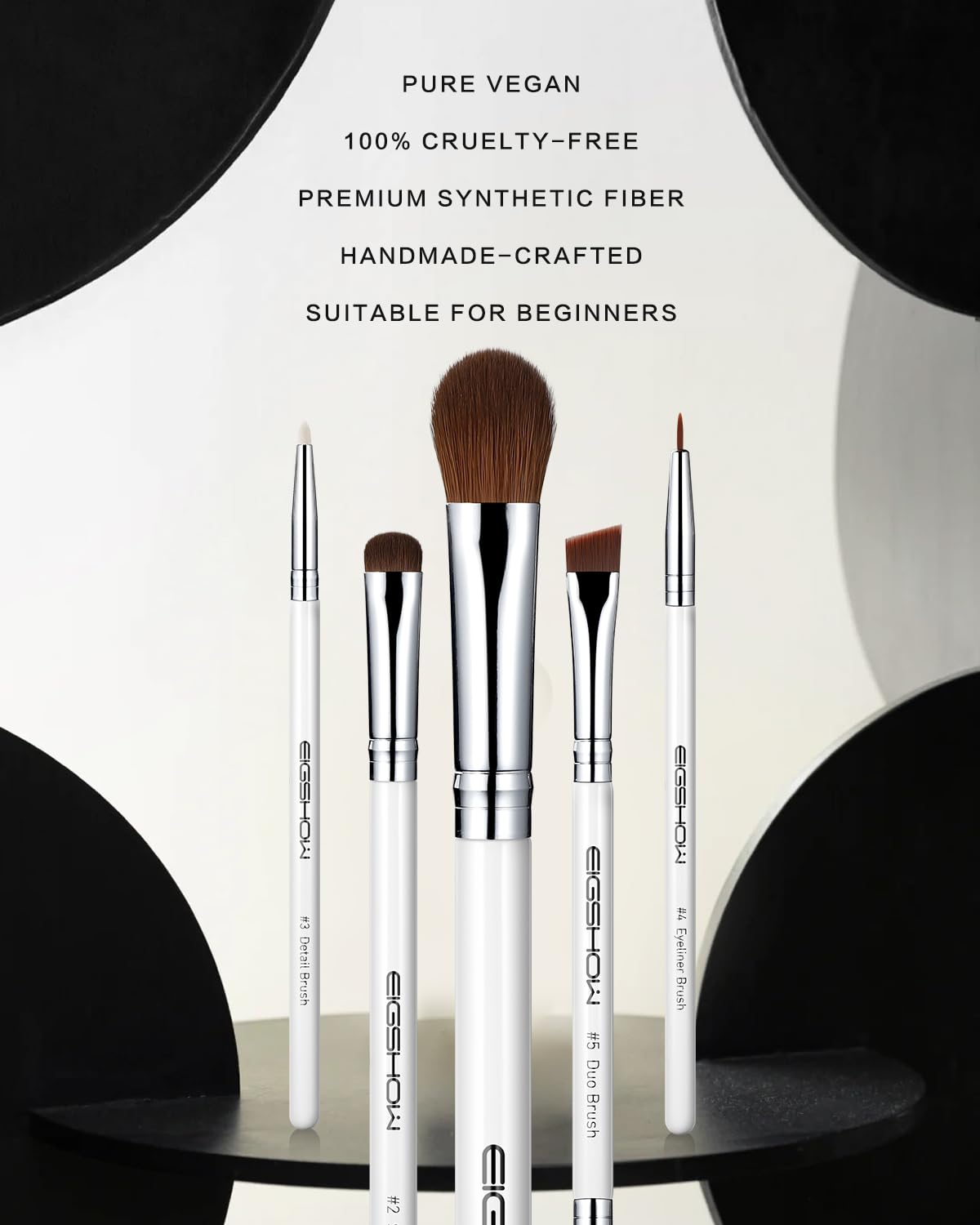 EIGSHOW Set di 5 pennelli per trucco occhi, pennello per eyeliner, pennello per sopracciglia, set di pennelli per ombretto (bianco)