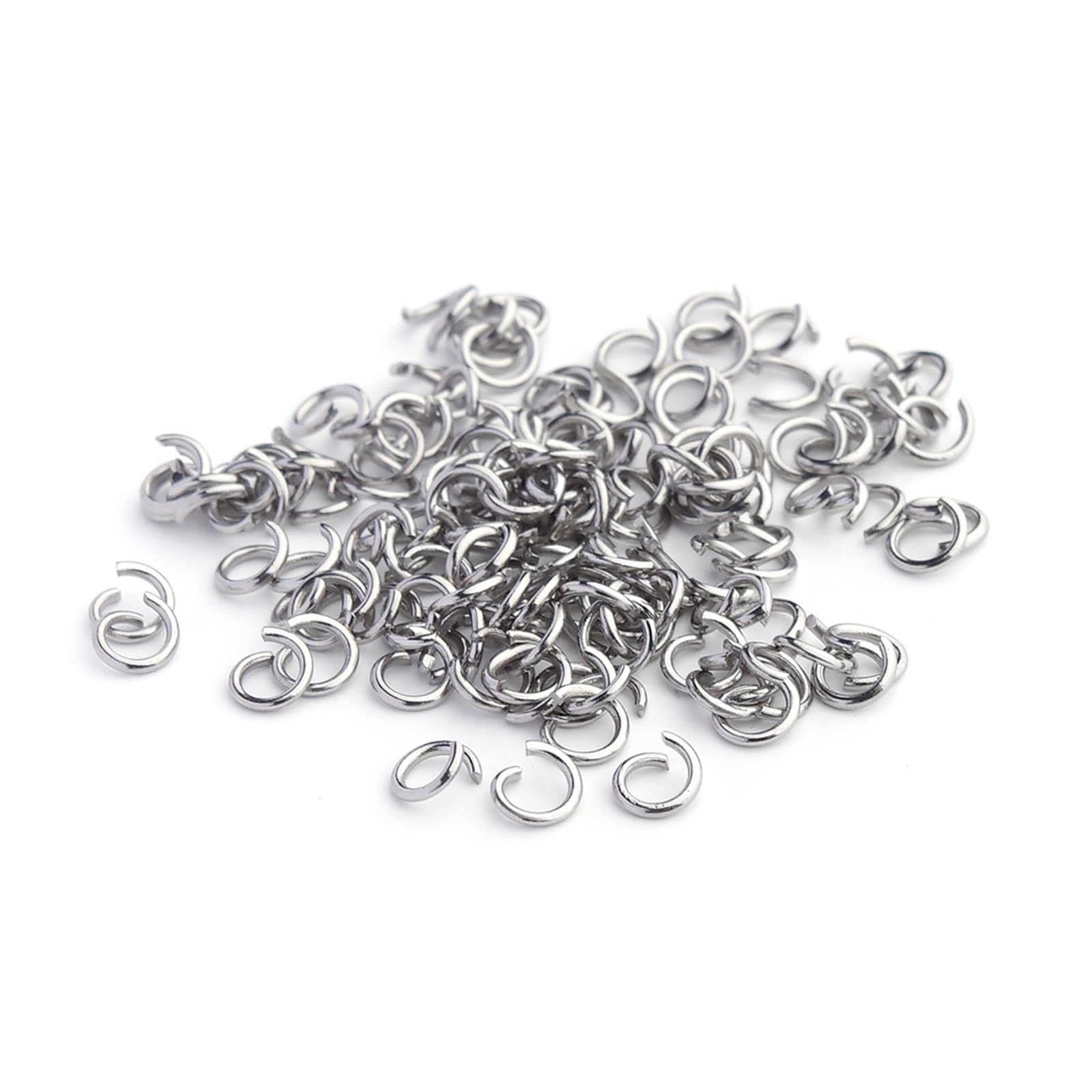 Pierścienie ze stali nierdzewnej, 3-8 mm, otwarte kółka ze stali nierdzewnej, różowe złoto, 100 szt., srebrne (0,6 x 4 mm)