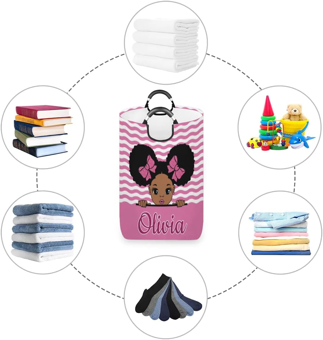 Personalized Laundry Basket with Handles, Custom Laundry Hamper with Name for Bathroom, Dirty Clothes Storage Basket Gifts for Men Women Boys Girls - Princess Girl