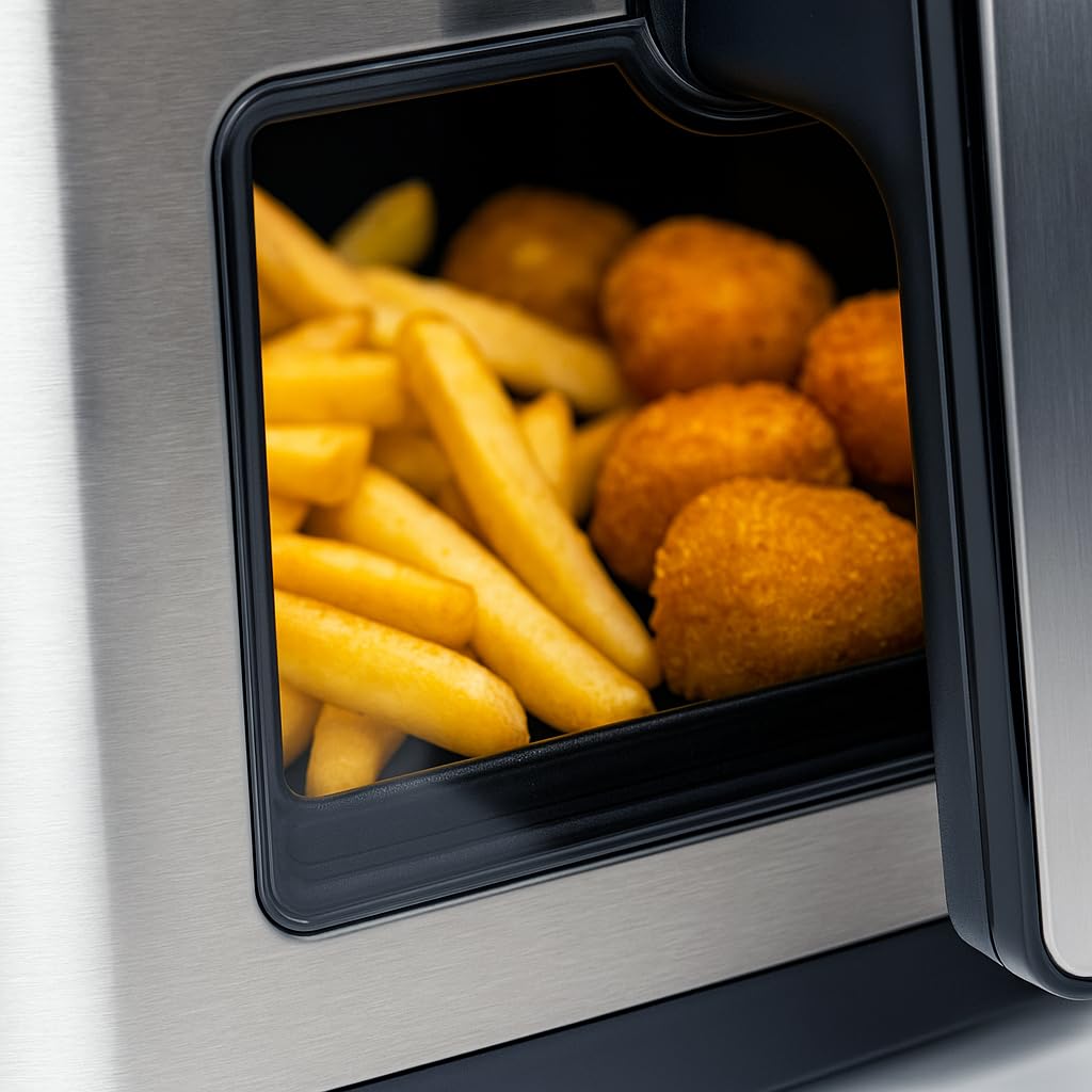 Friggitrice ad aria calda 8L XXL con rivestimento antiaderente – Frittura senza olio – Air Fryer per la famiglia, cucina sana con touchscreen e 10 programmi – RUHHY