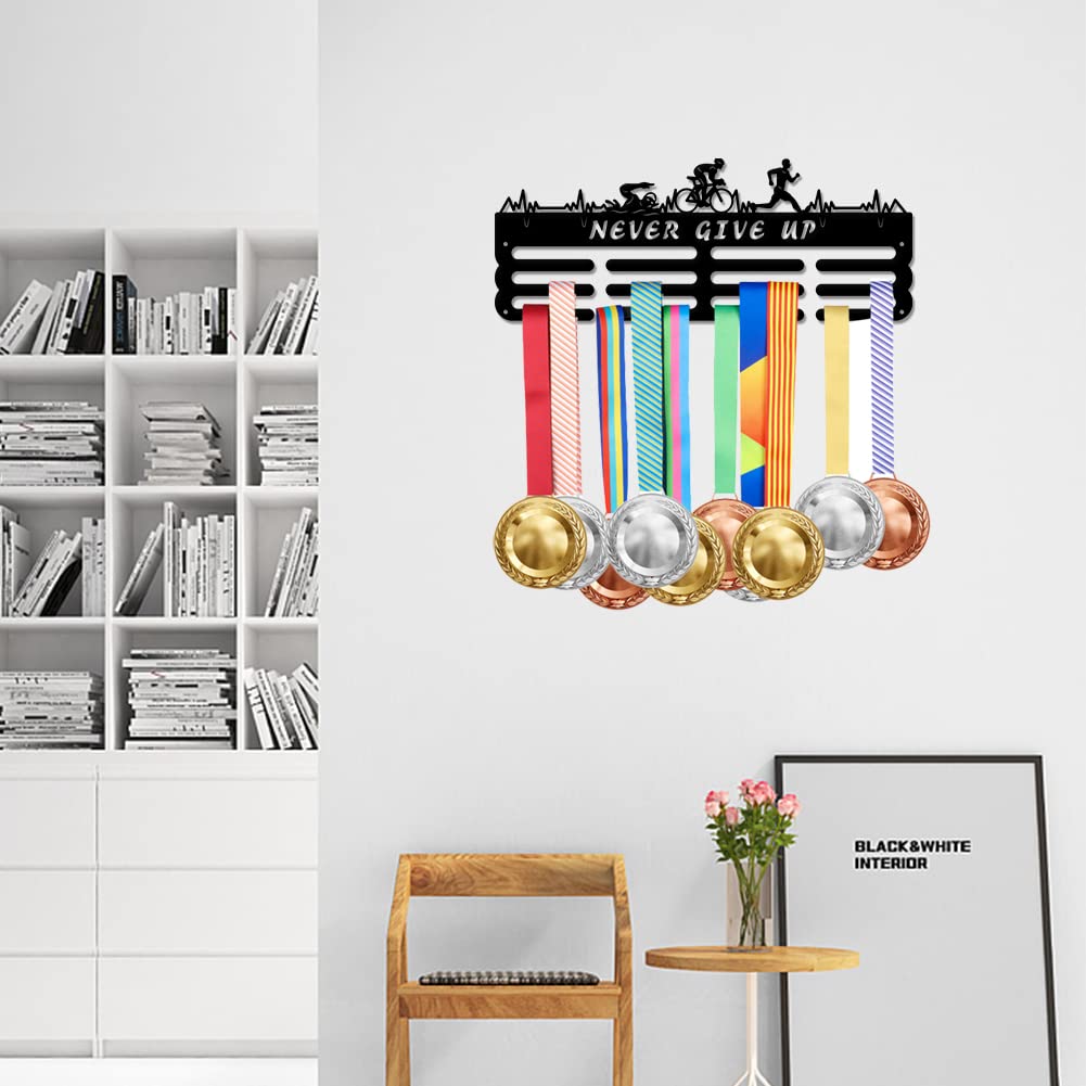 SUPERDANT Triatlón Medallas Display Negro 40x15cm Colgante Rack Pared Ganchos para 60+ Medalla