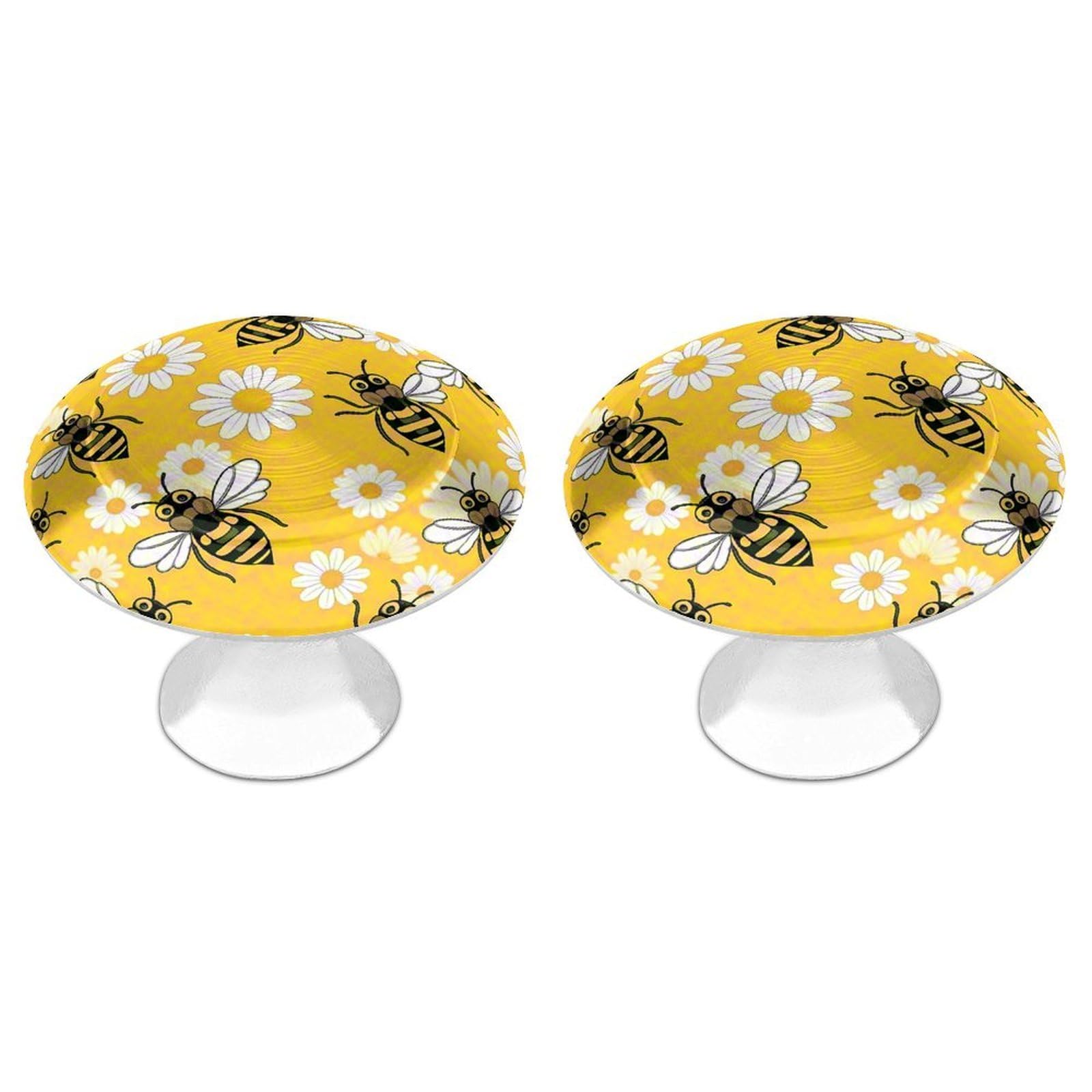 Vstadank Style Bee Daisy Pattern Drawer Knob Nice Bathroom Cabinet Knob Round Cabinet Pull Stainless Steel Cabinet Handle Circle Drawer Handle Modern Drawer Pull For Wardrobe Cupboard 2 Pcs