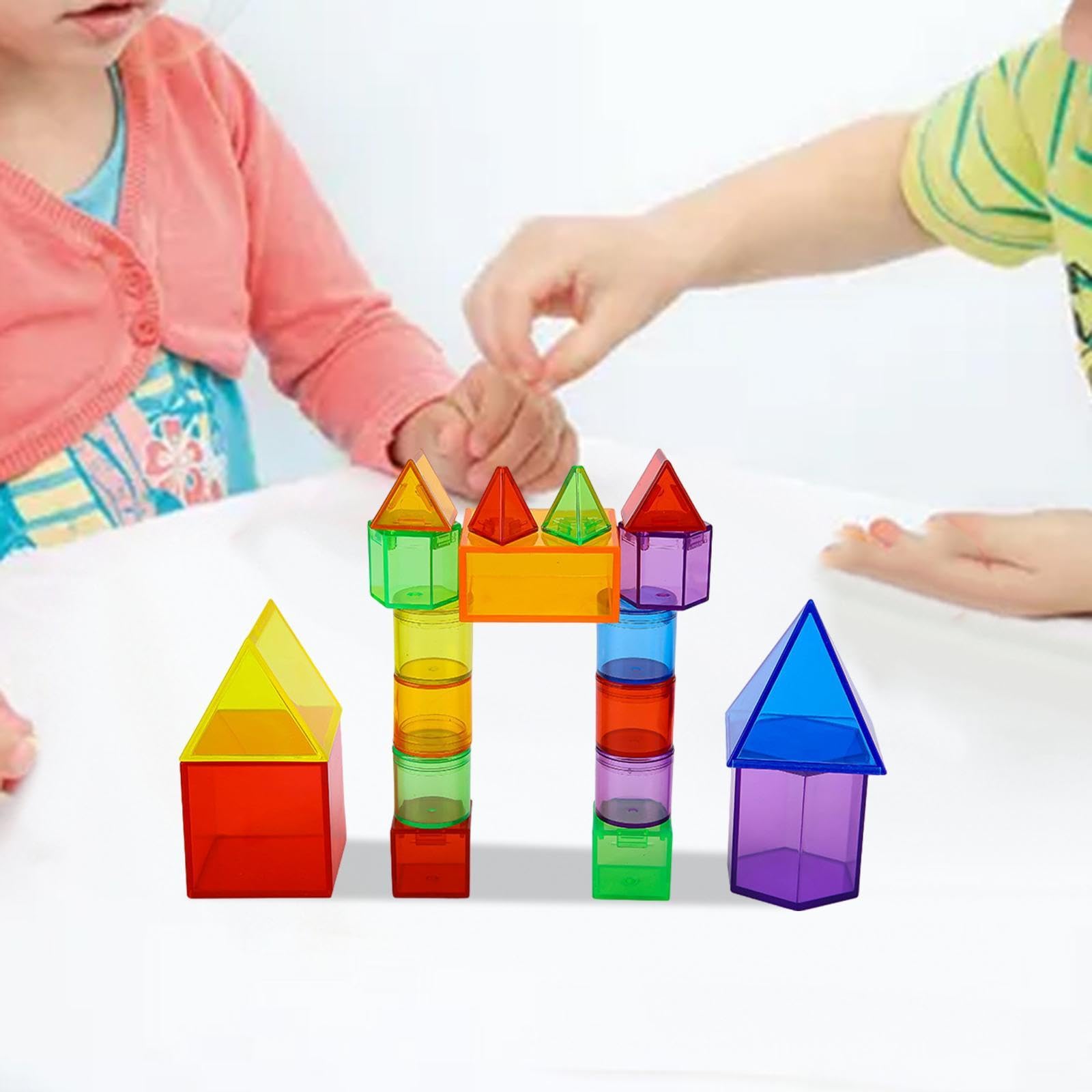 F Fityle 60 Figuras 3D, Bloques Transparentes, Juego Sensorial Colorido, Sólidos Geométricos, Educación sobre Formas Geométricas, para Niños Y Niñas.
