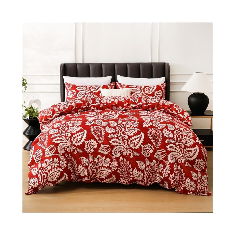 VHKJewE Bohemian Exotic Floral Duvet Cover Set Reversible Red Comforter Soft Comfy Bedding Set(US Twin(173x229cm))