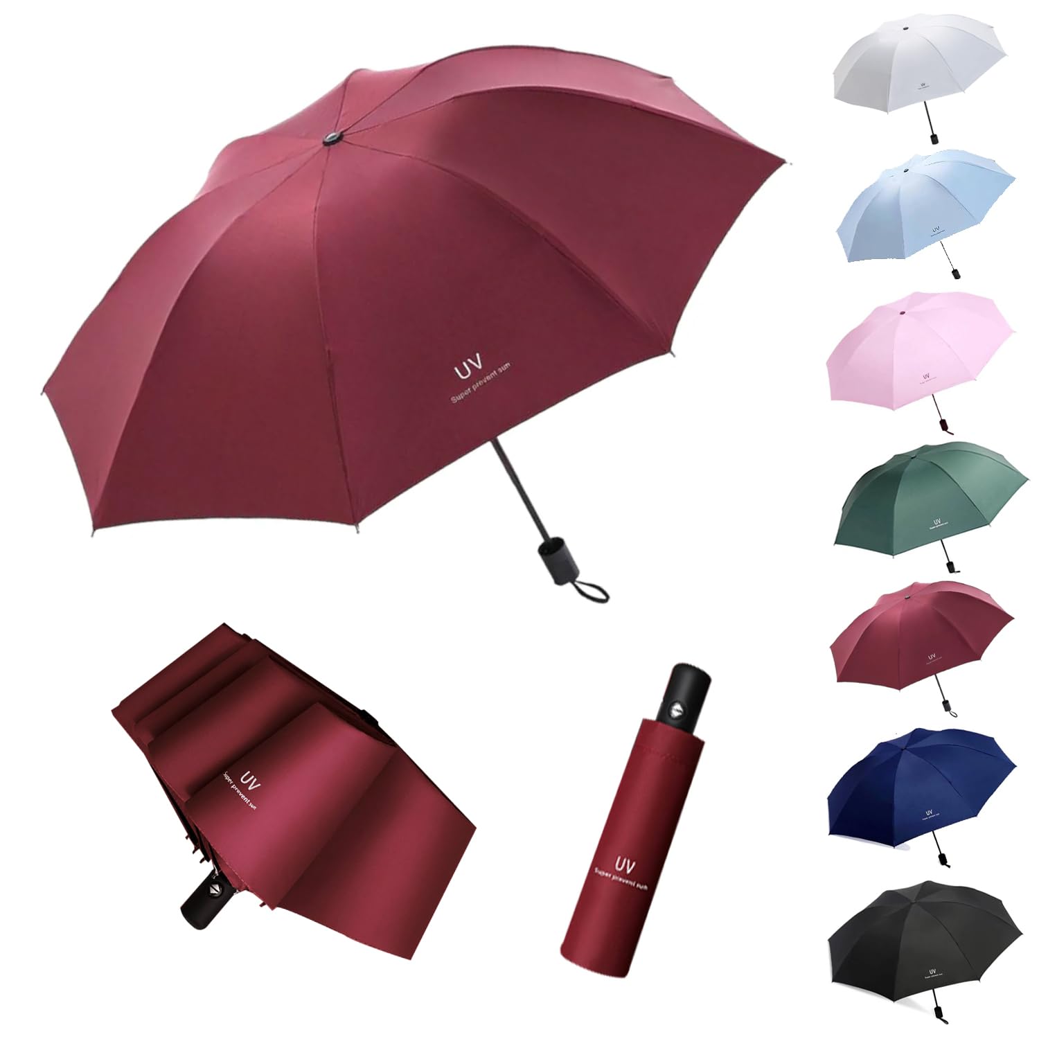 LEVADA PLUS UV Foldable Umbrella for Winter, Summer and Sun Protection with UPF 50+, Automatic Open/Close Function – For Rainy Day, Summer