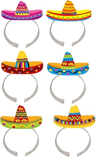 Didiseaon 6 diademas mexicanas para fiestas de cumpleaños, decoraciones mexicanas, sombrero de paja, sombrero de paja, sombrero de diadema,