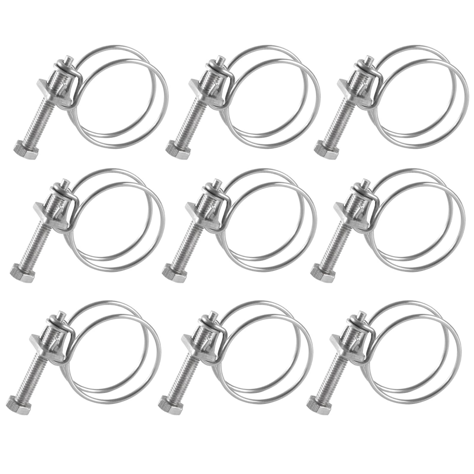 Gipnva 10Pcs 36-40mm Double Wire Hose Clips, Stainless Steel Pond Hose Clamps, Adjustable Plumbing Pipe Tube Fastener for Home and Industrial Use