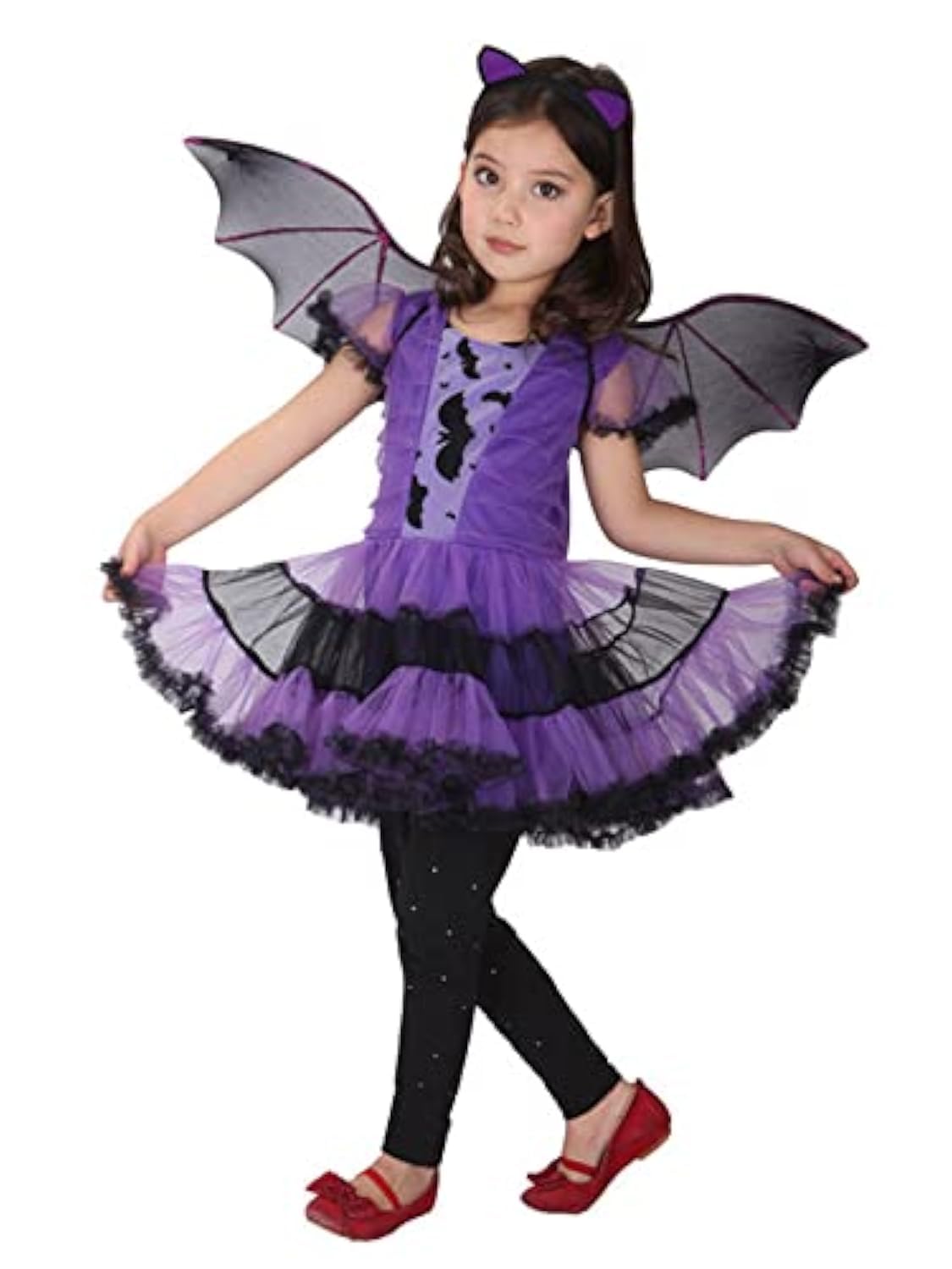 Purple Bat Girl Dress Cat Witch Halloween Costumes