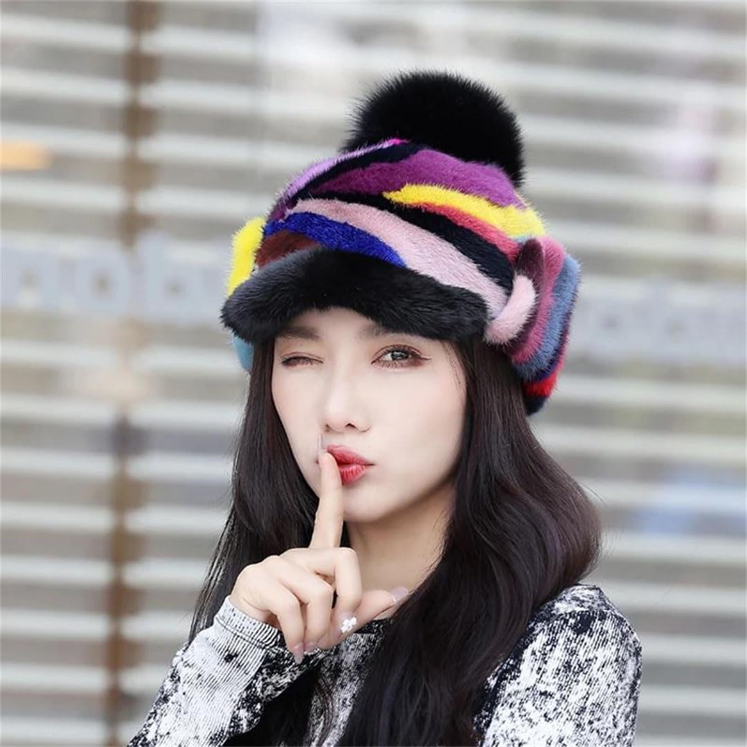 Women Real Bomber Ladies Winter Warm Natural Fur Hat Girl Pompoms Ear Protection Cap