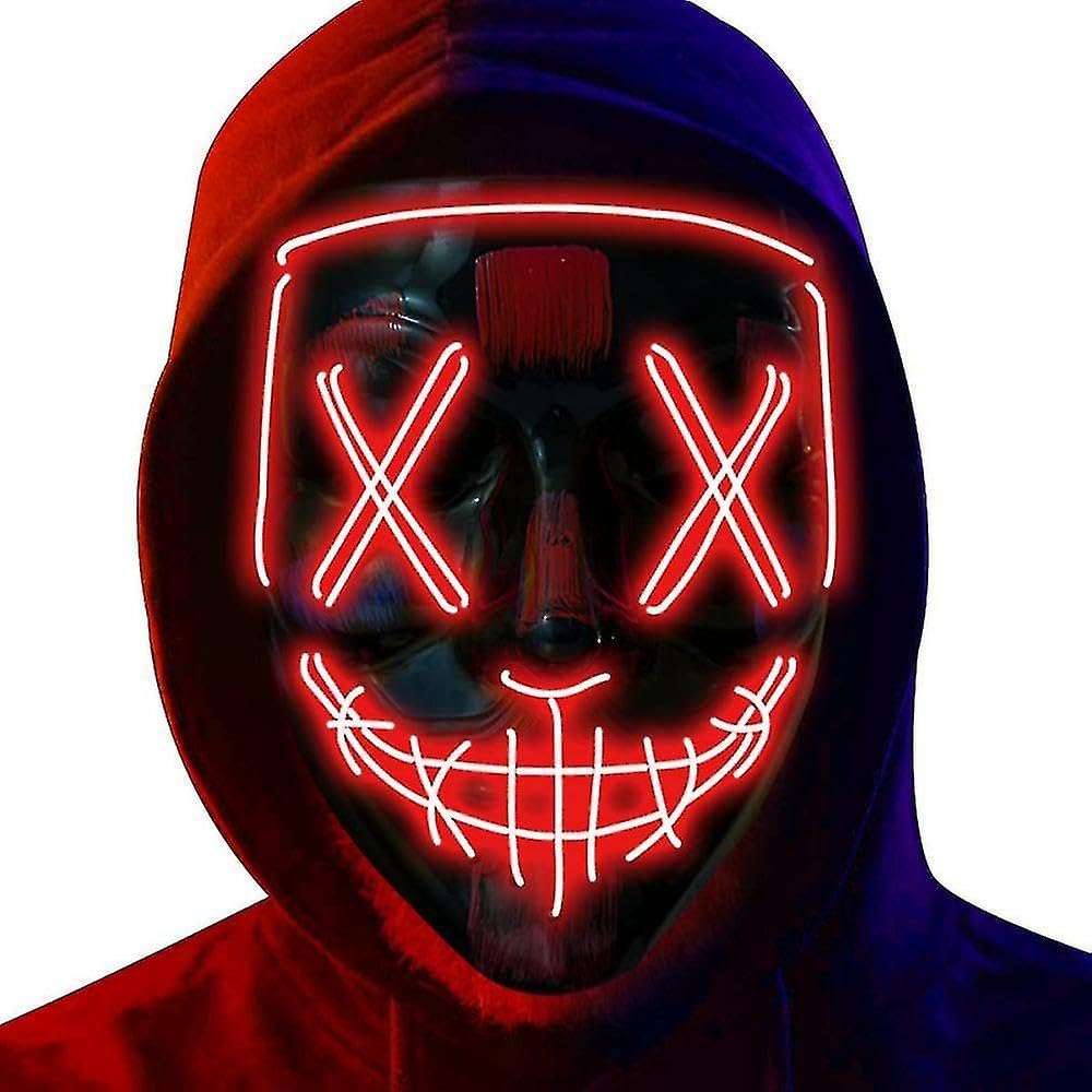 LED Stitched Purge Halloween Scary Mask Flashing Colourful Rave Full Face Silver Mask Cosplay Glow for Halloween Bonfire Guy Fox Night Festival Costume Party Decorations