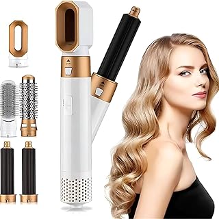 Exxelo (15 Year Warranty) Latest 5-in-1 Multifunctional Hair Dryer & Styling Tool – Detachable Hot Air Comb with Negative Ion Technology & Automatic Suction Hair Curler for Effortless Styling (White)