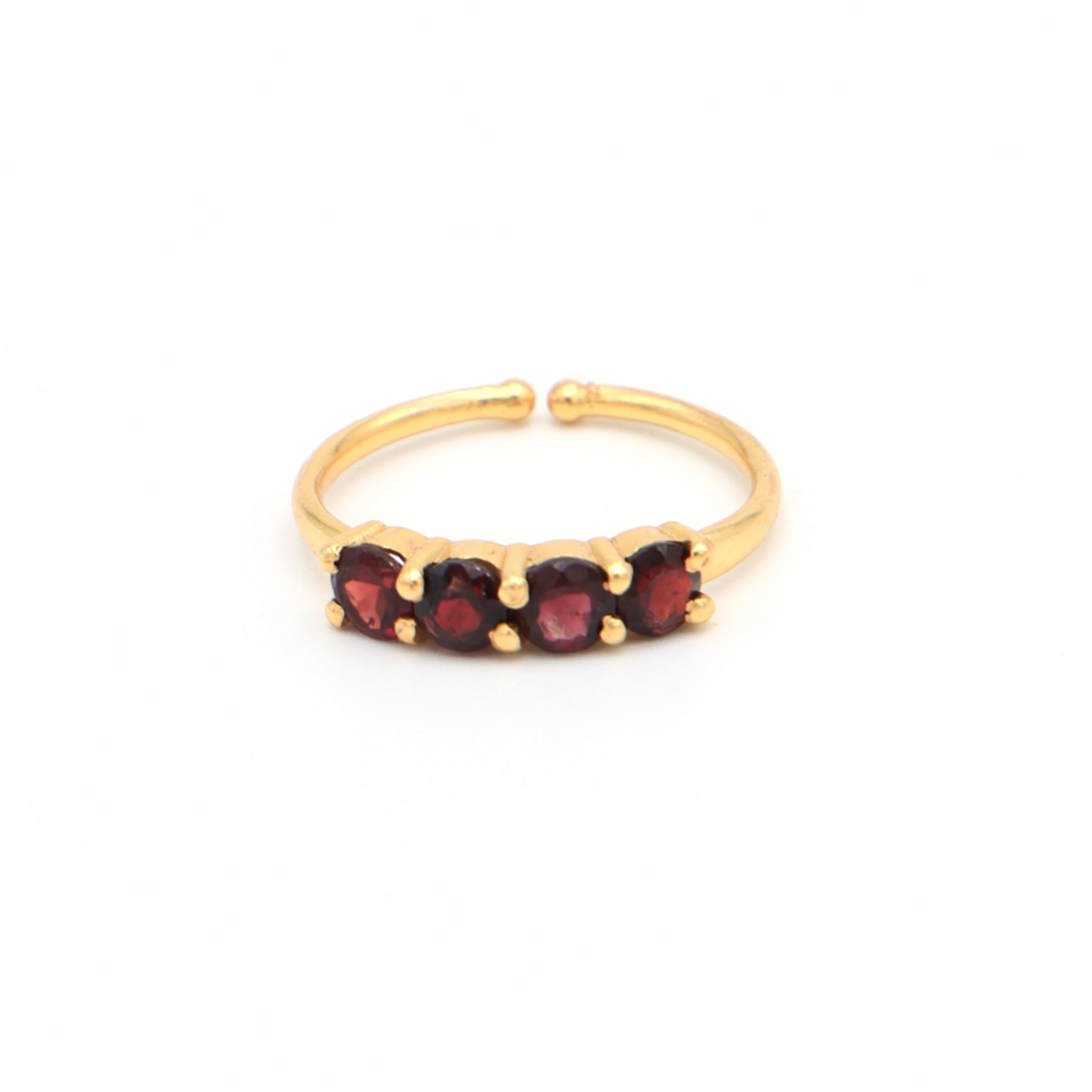 Handmade Garnet Round Ring 4mm – Brown Adjustable Gold-Plated Contemporary Ring for Women-image-9