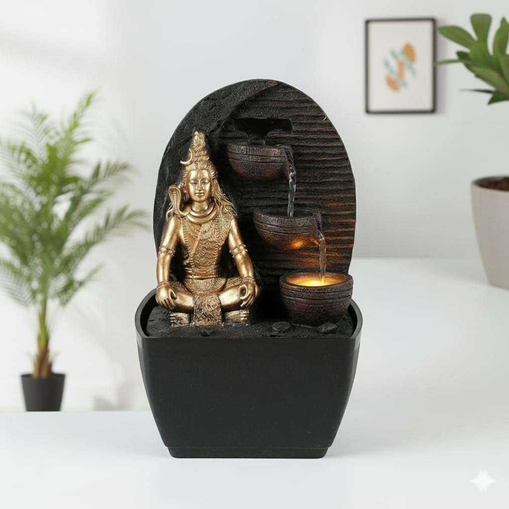 Polyresin Lord Shiva Water Fountain with LED Lights for Pooja Room, Home Decor, and Gifting – Ideal Indoor Water Fountain-image-30