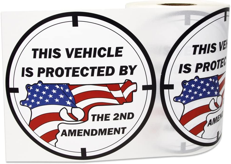 600 Labels, 4 inch, Round, Red, White, Blue - 2nd Amendment Labels, This Vehicle is Protected Labels / 2nd Amendment Stickers, This Vehicle is Protected Stickers