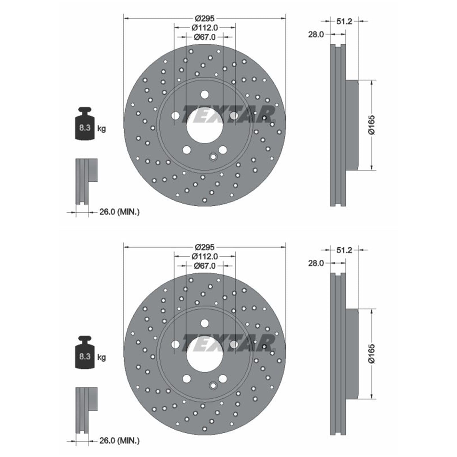 Textar Dischi freno anteriori forati/interni, Ø 295 mm, 2 X 92257505
