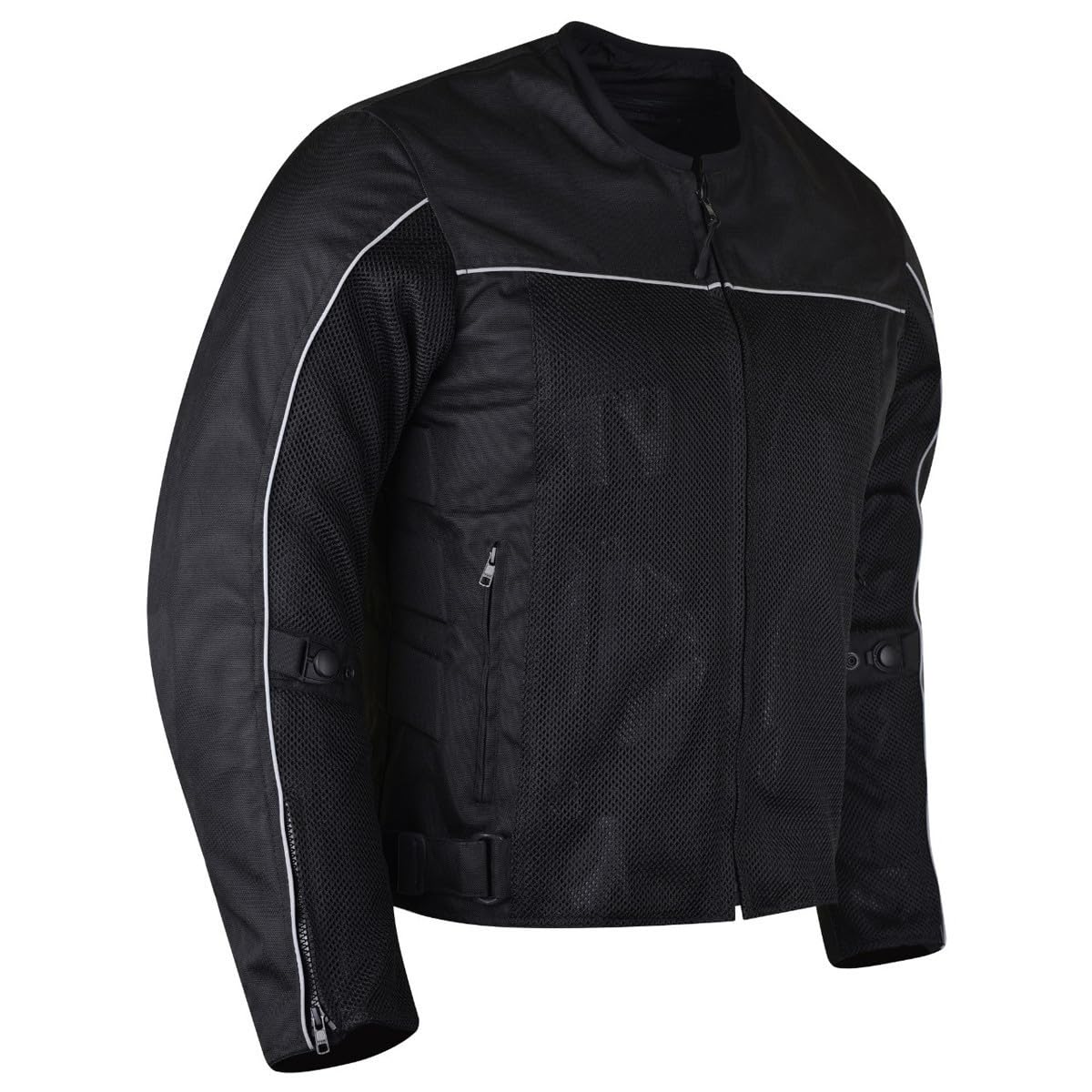 Vance Leather Velocity Mens Black Reflective Mesh & Textile Motorcycle Jacket w/CE Armor & Removable Liner (Black, X-Large)