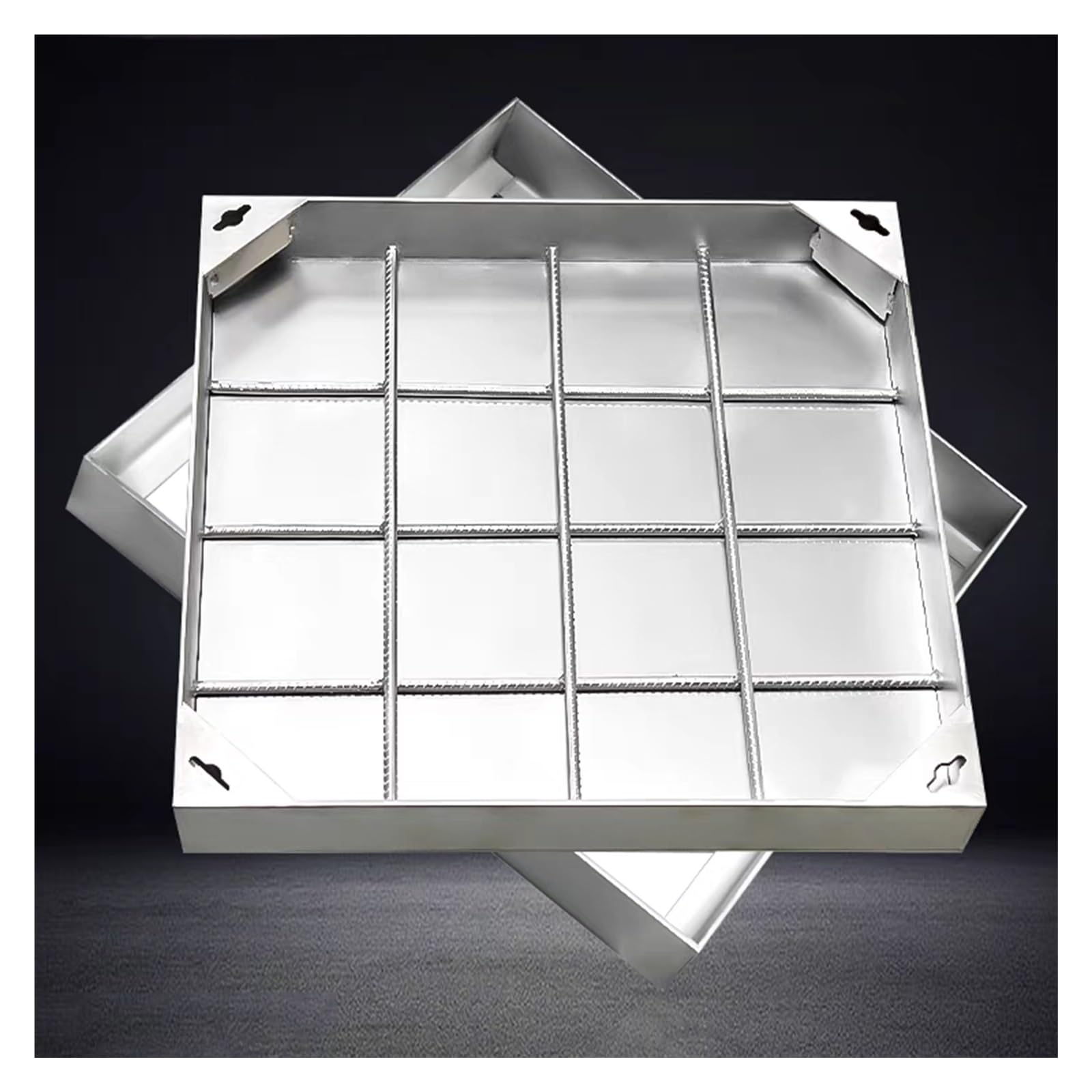 GHHVFEC Embedded Manhole Lid Square, 304 Stainless Steel Inspection Chamber Cover With Base, For Septic Tank, Garden, Pavement, Driveway(30x30cm)
