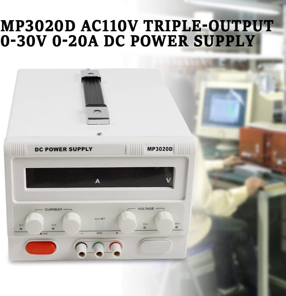MP3020D LED Regulated Variable Lab DC Bench Power Supply 0-30V 0-20A +Power Line,Continuously Adjustable Hand-held Circuit Design Fit Inverter Industry 110V