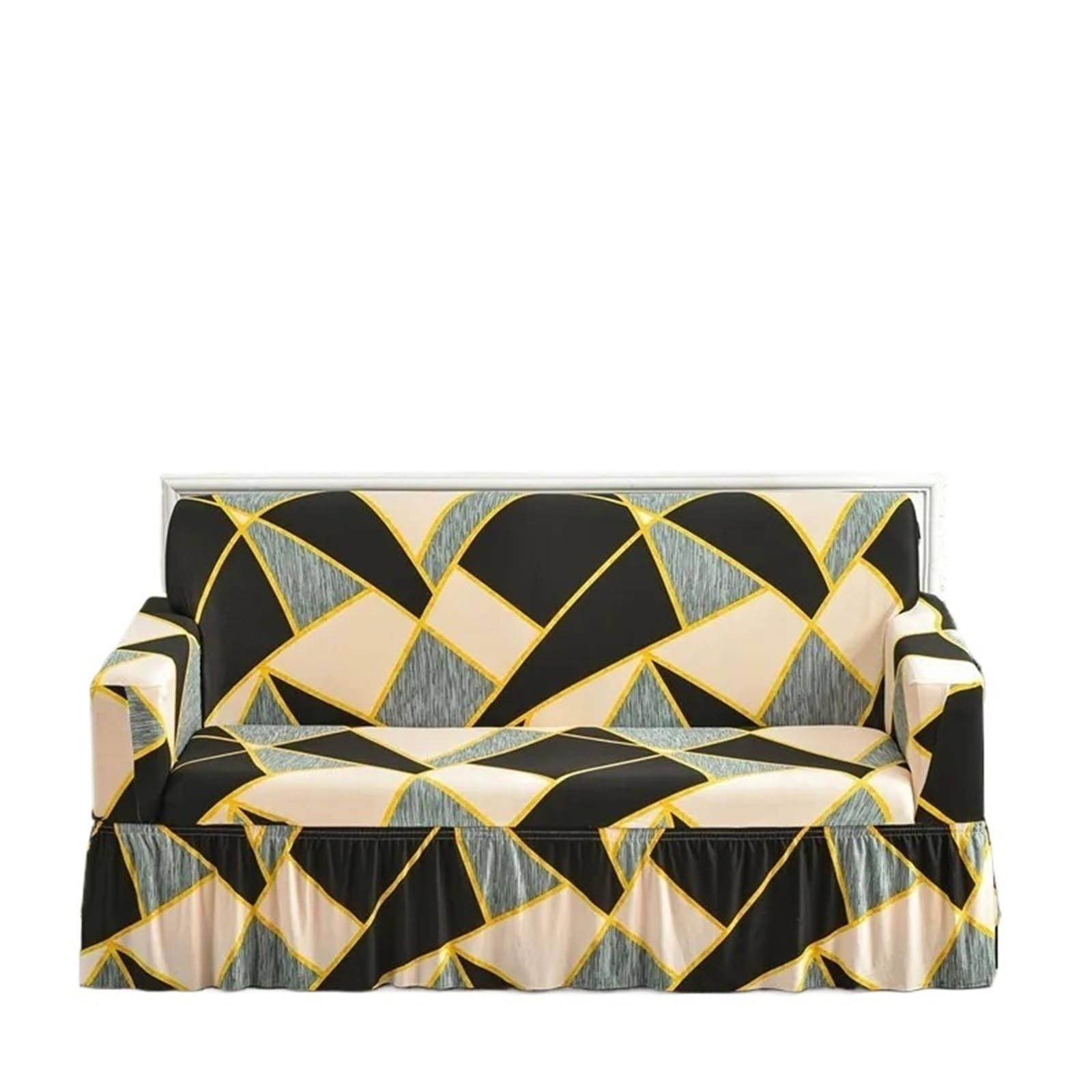 GCYEIDMA Skirt Sofa Cover 1pc Geometric Printed Seat Sofa Skirt Protector Stretch Couch Cover(Color 13,M (145-185cm))