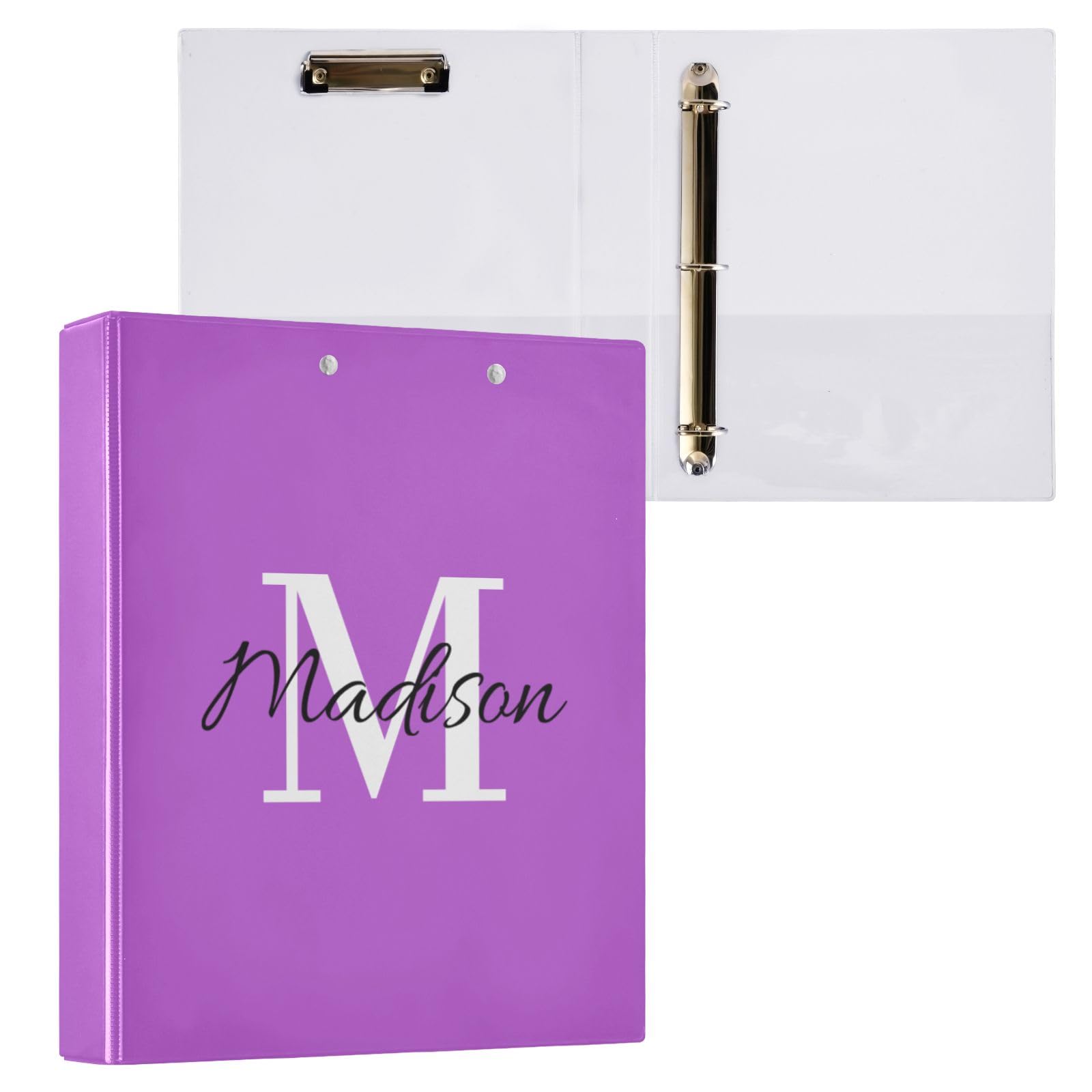 Classeur personnalisé de 3,8 cm à 3 anneaux, classeur décoratif avec clip en métal antidérapant avec nom pour le travail, l'école, le bureau