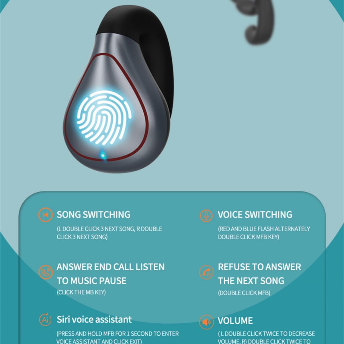 Bezprzewodowe słuchawki Bluetooth 5.0, stereo, sportowe słuchawki douszne, z redukcją szumów i sterowaniem dotykowym, do pracy, biegania, jazdy na rowerze, złote