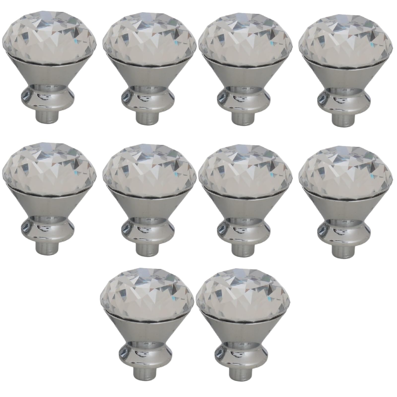 Sanchakou Silver Drawer Knobs 10 Pcs 1.18Inch Cabinet Door Drawer Wardrobe Crystal Diamond Zinc Alloy Handle