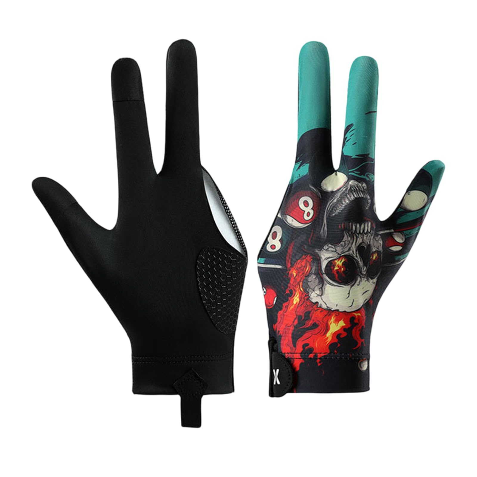 Guante de Billar Profesional para Zurdos con Diseño de Calavera, Transpirable, Antideslizante y Elástico para Control, Billar, Snooker y Pool, Talla Única