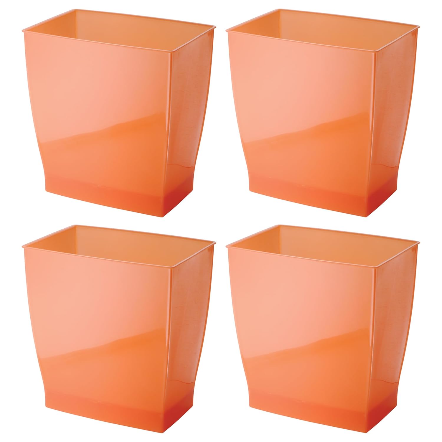 iDesign Small Plastic Bathroom Trash Can, Slim Rectangle Garbage Bin for Bedroom, Office, Dorm, 4-Pack, Orange Tango Pack of 4