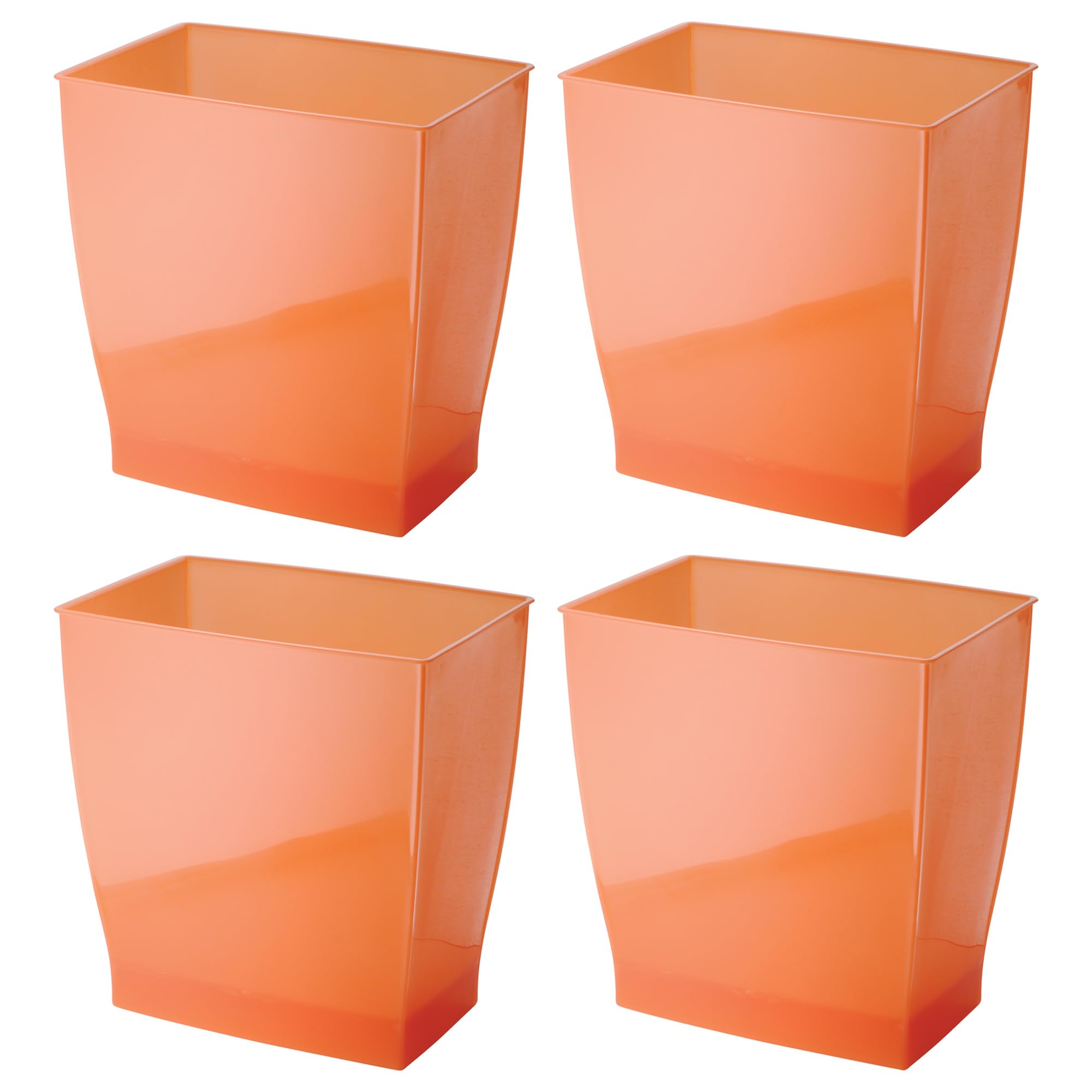 iDesign Small Plastic Bathroom Trash Can Slim Rectangle Garbage Bin for Bedroom Office Dorm 4-Pack Orange