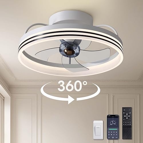 Miniatura 20 de Moderno ventilador de techo de montaje empotrado de 20 pulgadas con luces, 6 velocidades de viento, LED, dormitorio, cocina Negro-Y1095-BK02