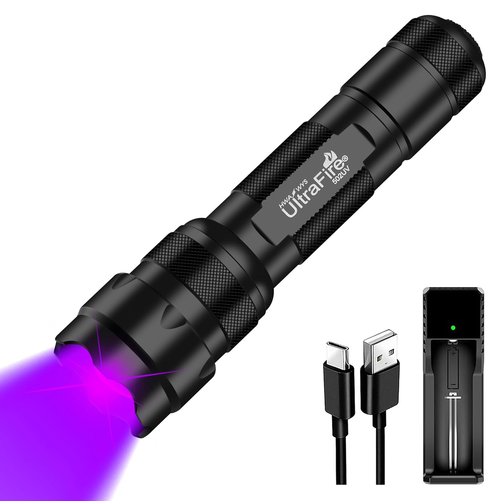 UltraFire Torcia UV 395nm LED a Luce Nera, Luce UV Regolabile a Fuoco, Piccola Torcia Ultravioletta LED per Indurimento Resine, Rilevamento di Fluorescenza, Macchie di Urina di Animali Domestici