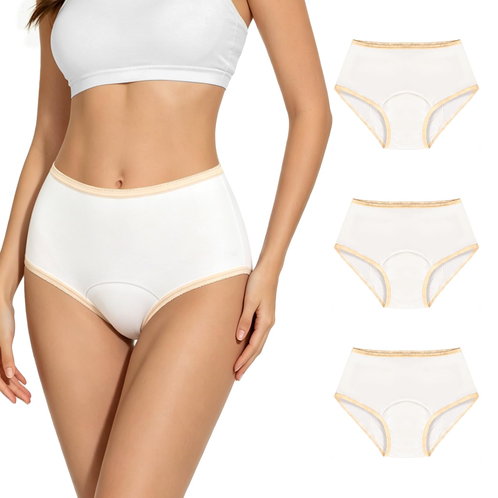3 Pezzi Slip Incontinenza Donna 120 ml, Riutilizzabile & Lavabile Anti-Perdite con Assorbimento Anteriore & Posteriore per Incontinenza Leggera o Media Post-Parto, Bianco M