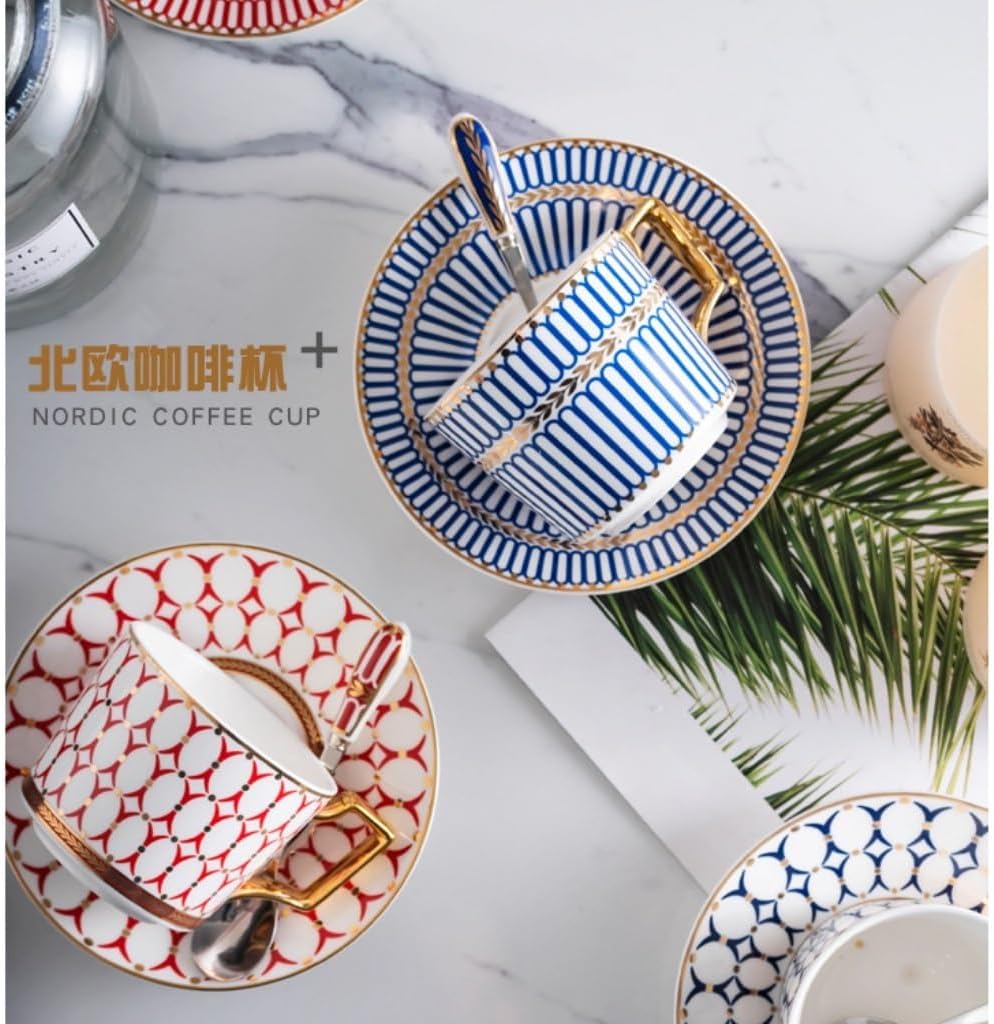 Coffee Cup Set Coffee Cup and Saucer Set with Spoon, Bone Porcelain Coffee Cup, English Afternoon Tea Cup, High-end Ceramic Cup Coffee Mug, 200ml(C)