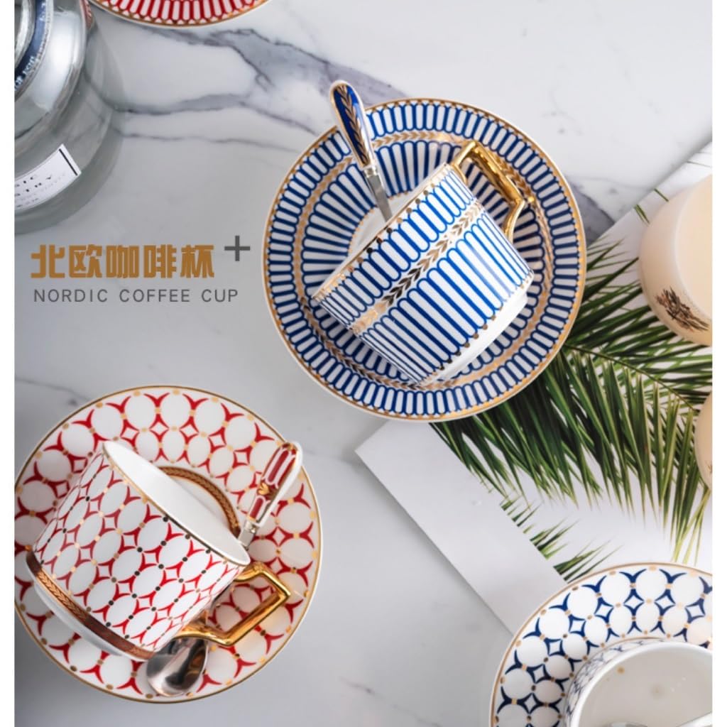 filiżanka do kawy, Zestaw filiżanek do kawy i spodków z łyżeczką, filiżanka angielskiej podwieczorku, wysokiej klasy kubek ceramiczny(B)