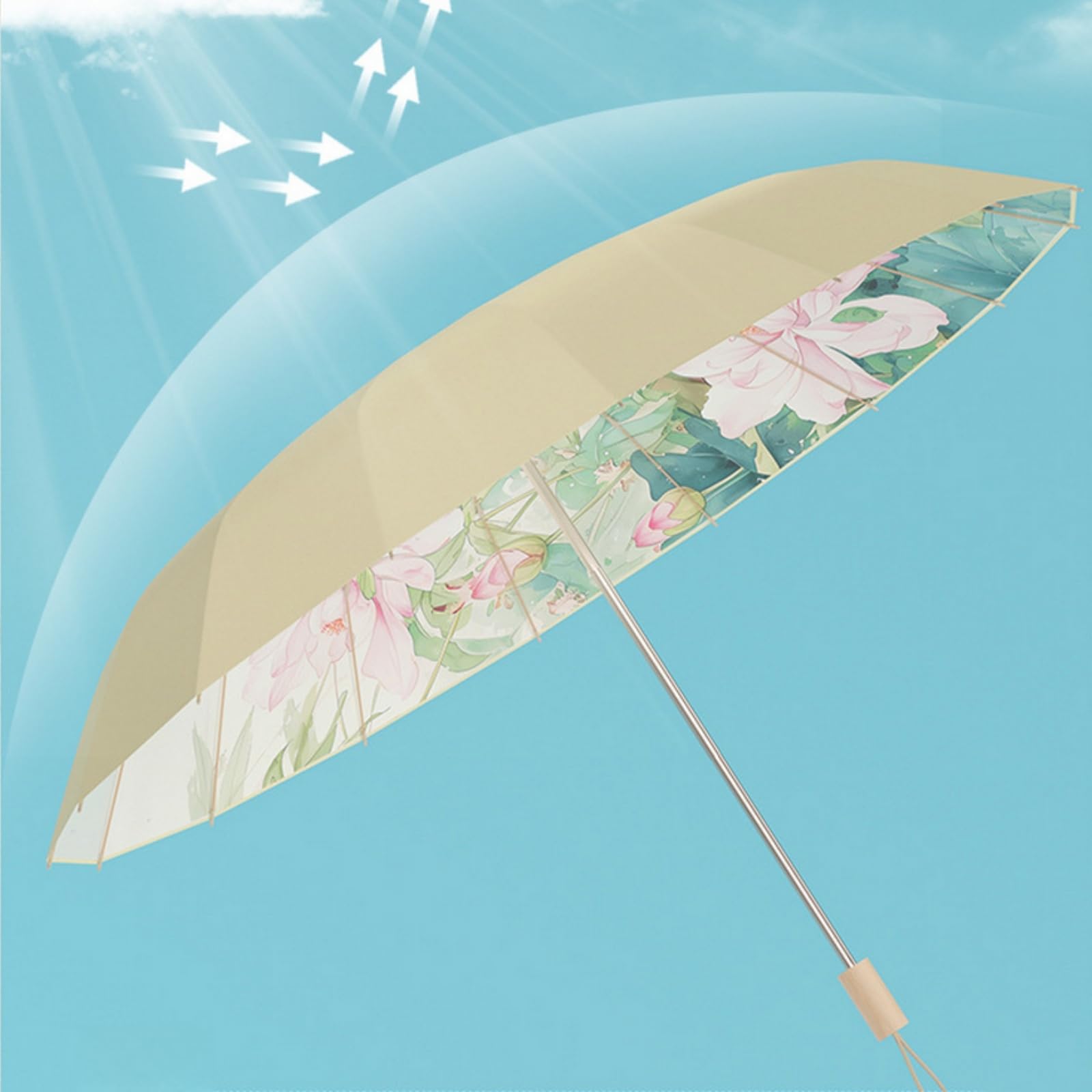 Ombrello Pieghevole Ombrellone Parasole In Stile Retrò Con Telaio Lega Di Alluminio Colorato A Tre Pieghe E 16 Coste Ombrelli Umbrella