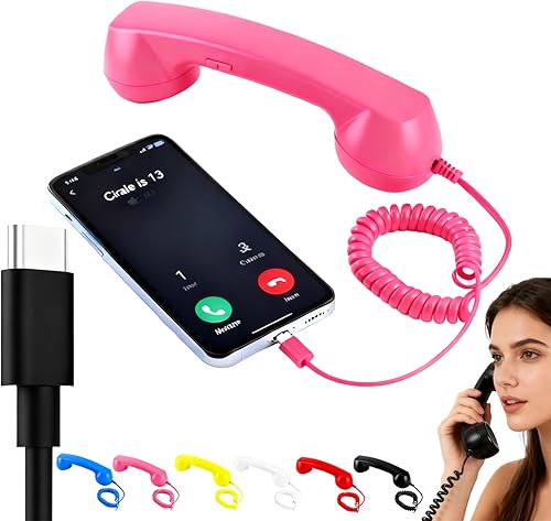 Teléfono retro, modelo 2026 compatible con iPhone, conexión con cable tipo C, hecho de material ABS, adecuado para teléfonos móviles y computadoras