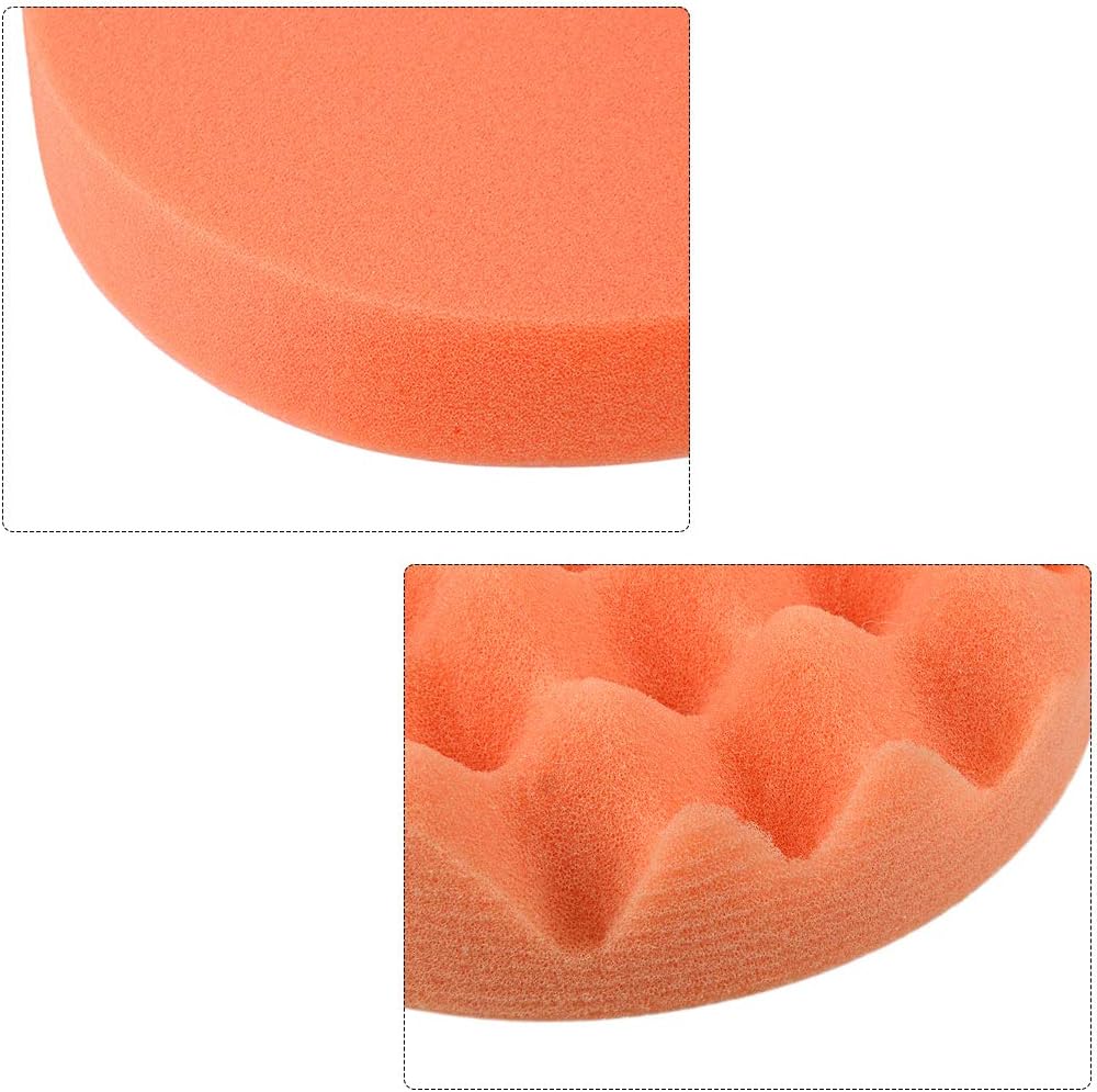 uxcell 3" Foam Drill Polishing Pad Kit, 1pcs Flat 1pcs Waved Sponge Pads Orange 1pcs Wool Pad 1pcs Hook and Loop Backing Pad 1pcs M10 Drill Adapter