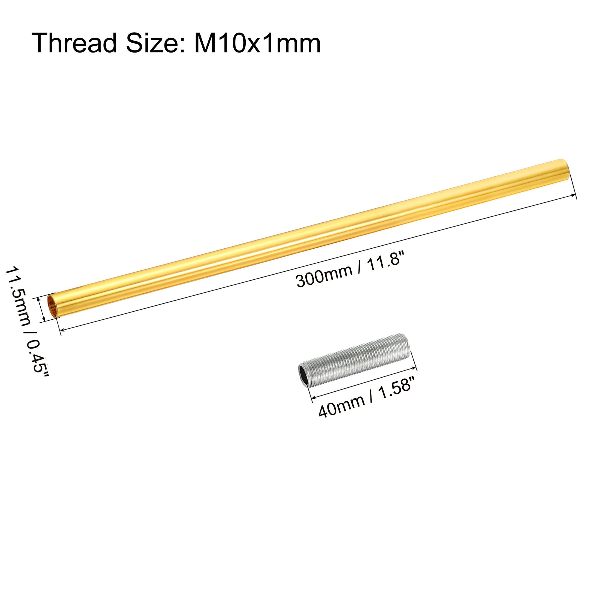 sourcing map Rosca Extensión Varilla Kit, M10 Rosca 11.8" Acoplamiento Tuerca Redondo Manguito Conector con Roscada Tubería Hexagonal Tuerca, Electroforesis Oro 4 Juego