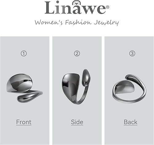 Miniatura 5 de Linawe Adjustable Chunky Rings for Women, 14K GoldRose GoldSilverBlack Hug Ring, Thumb Knuckle Signet Infinity Wave Rings, Stacking Spoon Rings