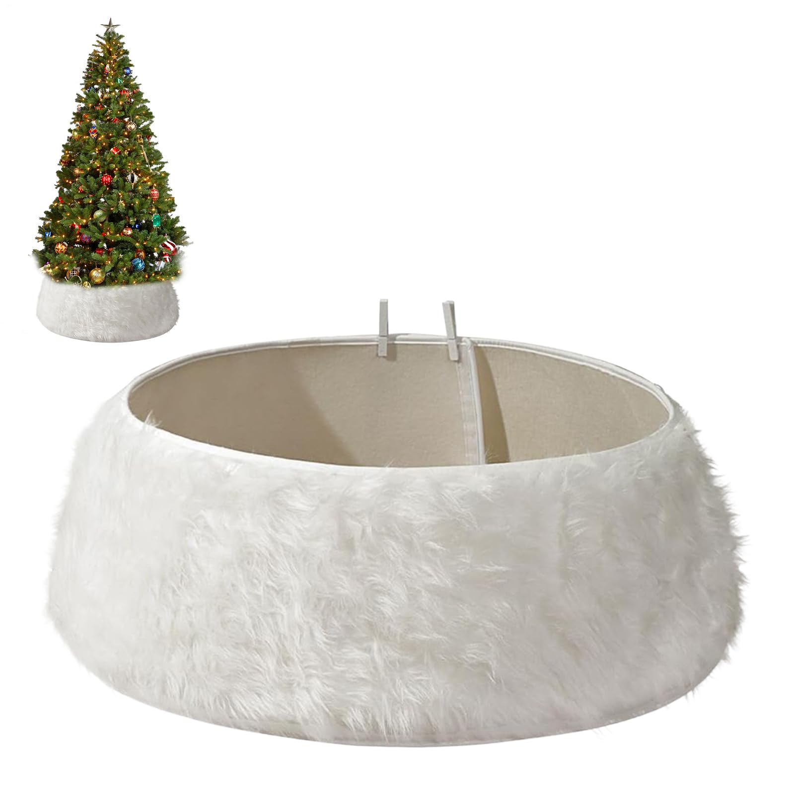 Collier d'arbre en peluche blanc réglable pour mini sapin artificiel