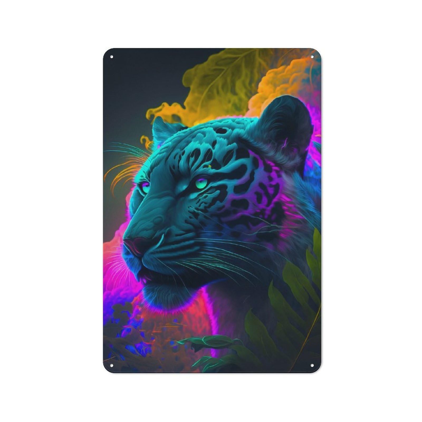 Junmoney Neon Tiger Portrait Rustic Tin Sign 30X20cm For Living Room Or Hallway, Suited To Living Room Decor Lovers