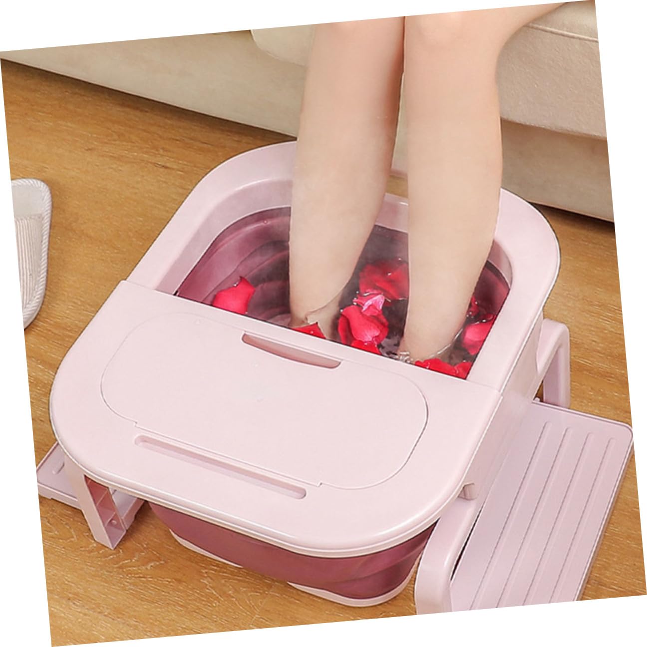 Lavabo Plegable para Remojo de Pies de Gran Tamaño de PP Rosa | Bañera Pies Rodillos de Masaje, Color de Rodillos Aleatorio, Fácil de Usar, para Viaje y Familia