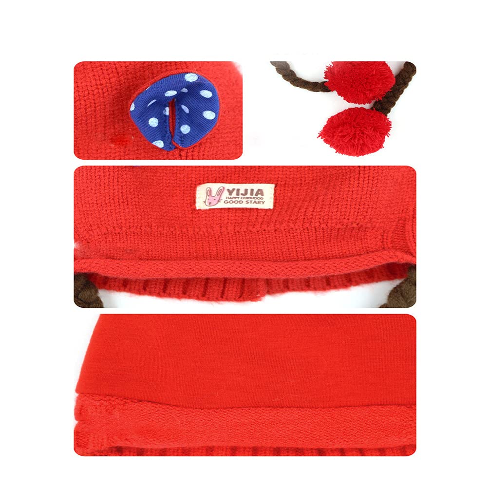 VINSON Kids Girl's Soft & Cozy Choti Style Winter Warm Knitted Woolen Cap with Muffler Set (Red)-(2-4 Year) 1