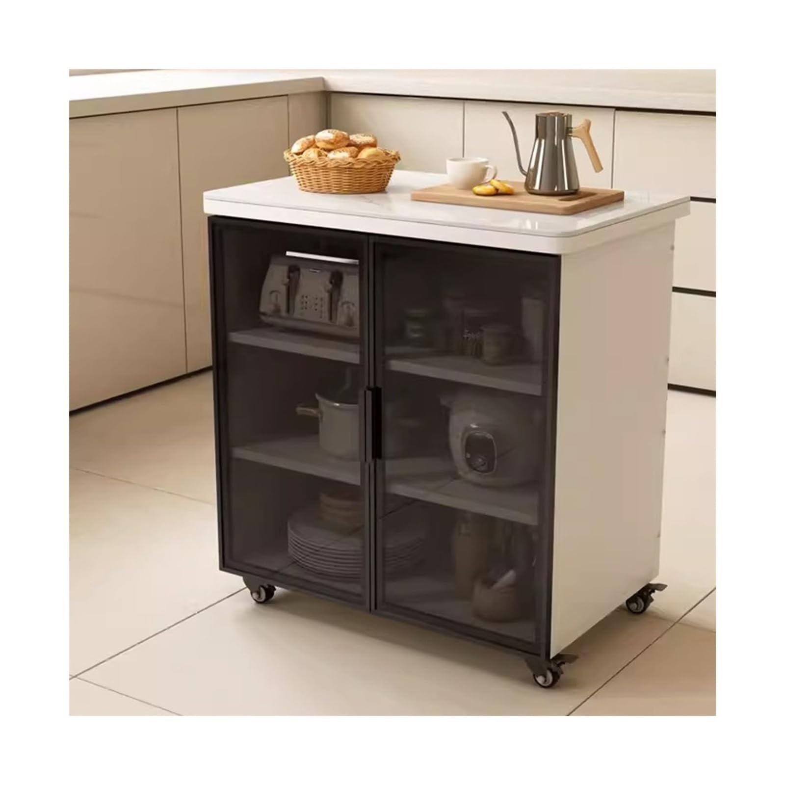 Fzl02068lm One Color Serving Trolleys Kitchen Storage Cabinet Cutting Table Multifunctional Operating Household Rack Movable Island Organization