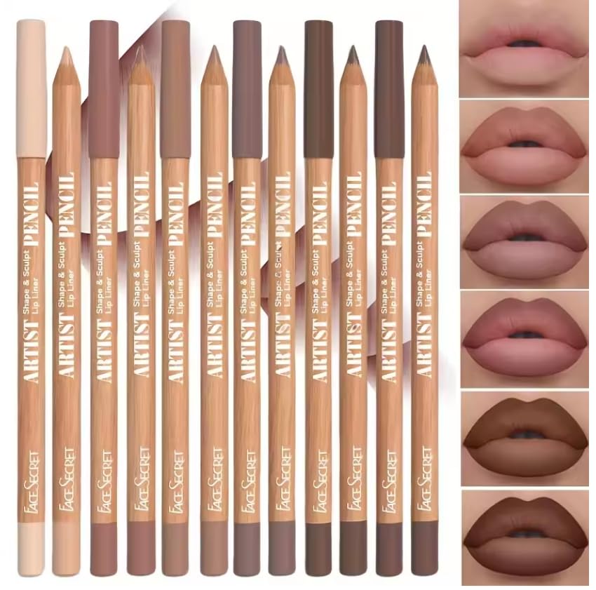 6pcs Velvet Matte Lip Liner Set – Long-Lasting Waterproof Lip Pencil Kit for Women, Smooth & Smudge-Proof Matte Lip Makeup – Nude Pink & Nude Brown Shades (NudePink)