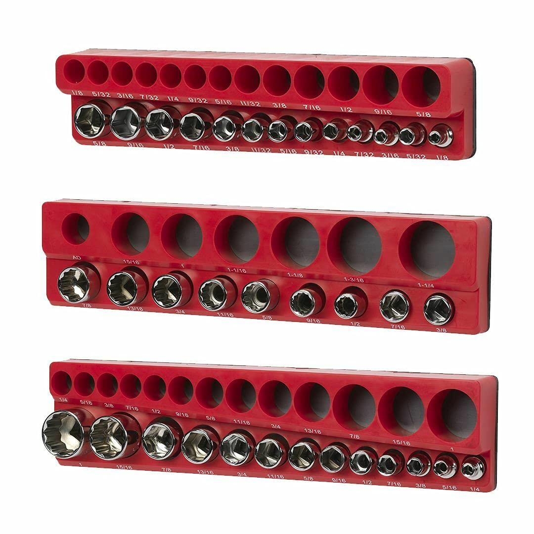 Magnetic SAE Standard Socket Holder Set Red